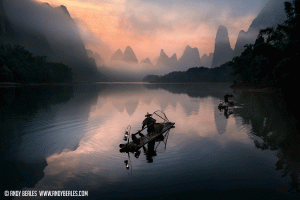 guilin cormorant fisherman landscape cinemagraph